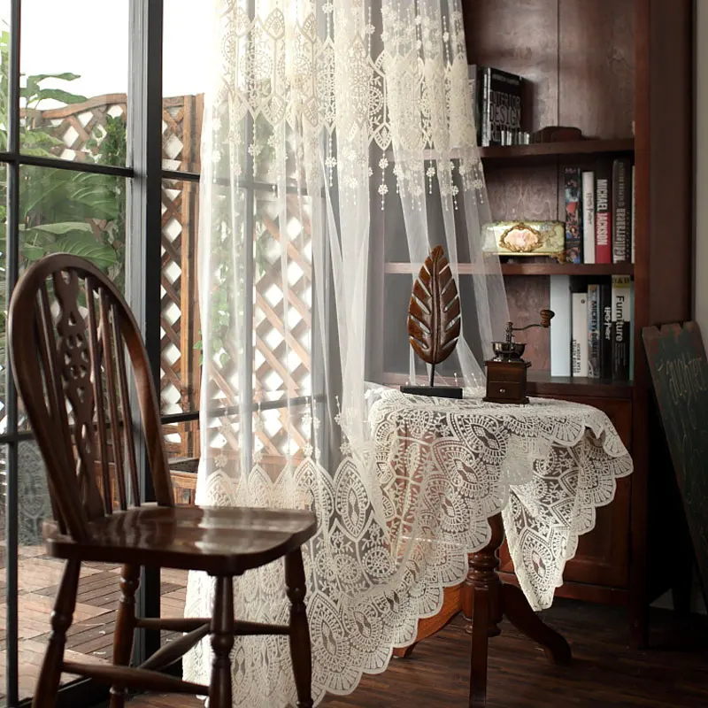 

High-grade White Embroidery Flower Screens European Style Voile Tulle Sheer for Bedroom Living Room Windows Curtain Curtains