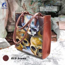 Gamystye Брендовая Дизайнерская обувь сумки дамы Сумки Книги по искусству ручной рисунок черепа сумка из натуральной полная кожа зерна Sac основной красно-коричневый