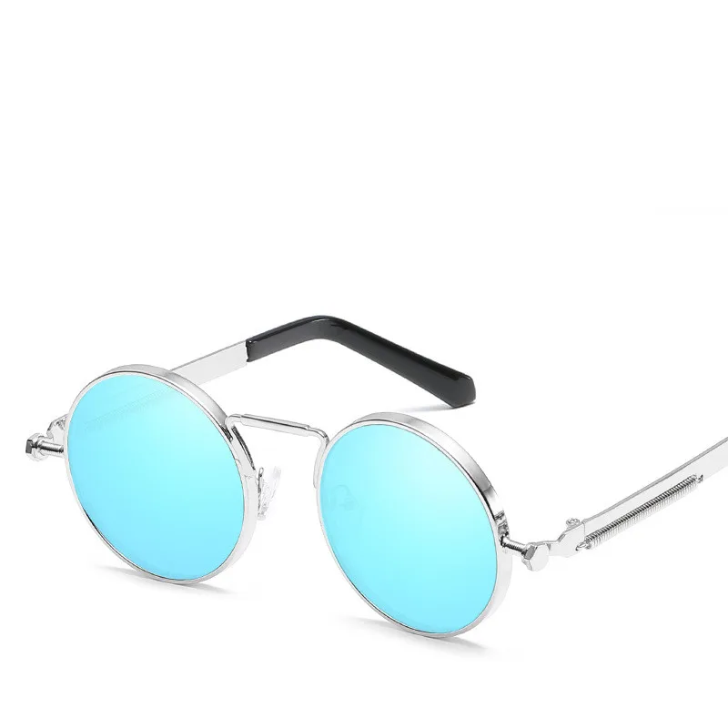 Мужские солнцезащитные очки в стиле ретро, фирменный дизайн, черные зеркальные круглые солнцезащитные очки в стиле панк, готика, мужские солнцезащитные очки s UV400 ray bann - Цвет линз: Blue