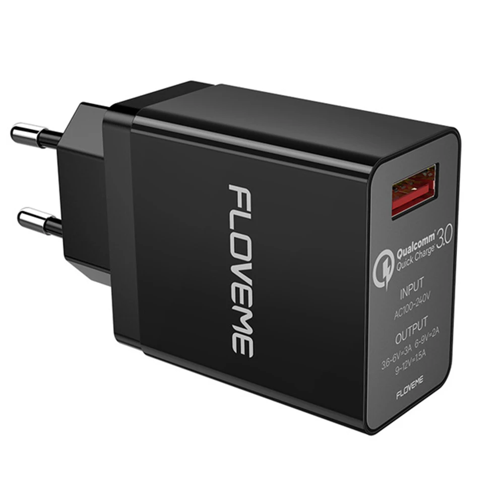 FLOVEME Новинка 18 Вт Быстрая зарядка 3,0 USB зарядное устройство настенное зарядное устройство для телефона для iPhone samsung S8 S9 Xiaomi huawei быстрое зарядное устройство для телефона - Тип штекера: Black EU Plug