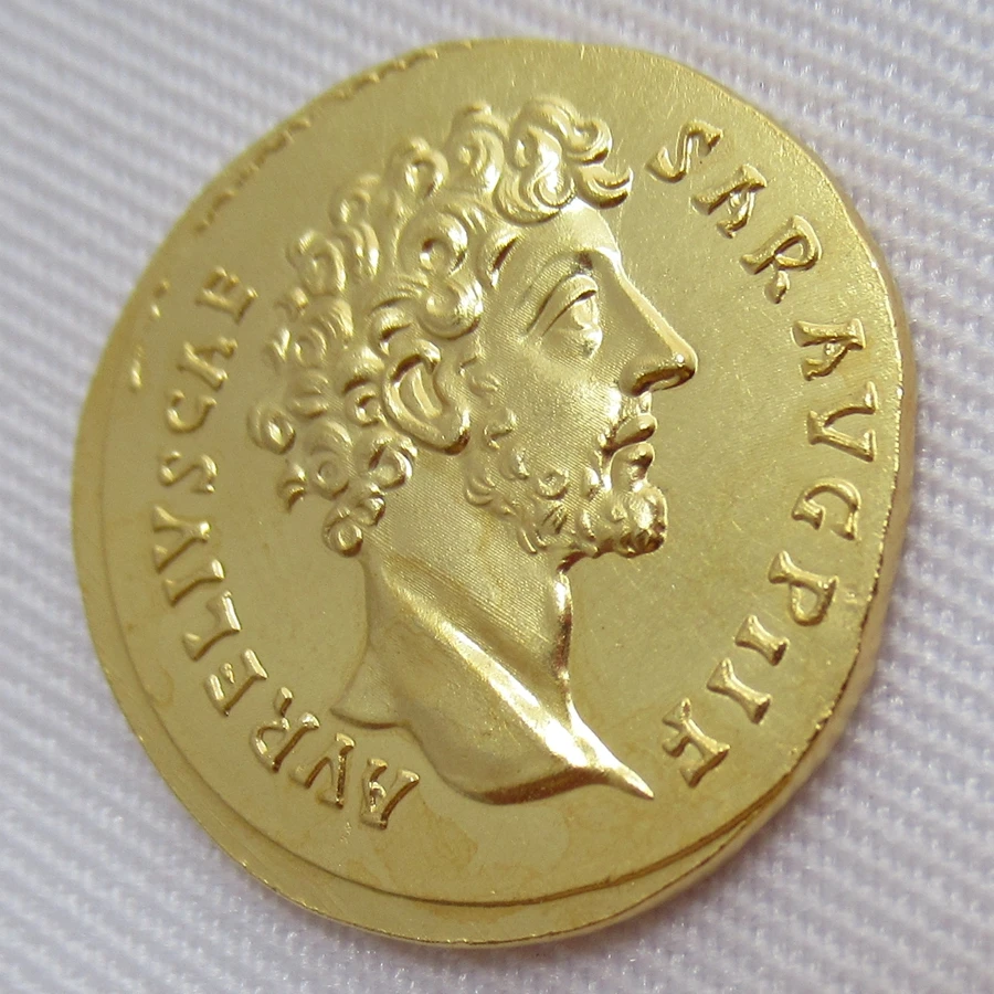 

Ancient Roman Marcus Aurelius, Aureus, Rome, 148-149 AD Gold Plated Coins COPY