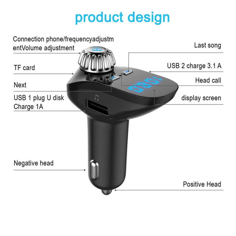 Car Kit MP3 Music Player Wireless Bluetooth FM Transmitter Hands-Free Radio Dual USB Charger Support TF Card U Disk #F30NT05 (5)