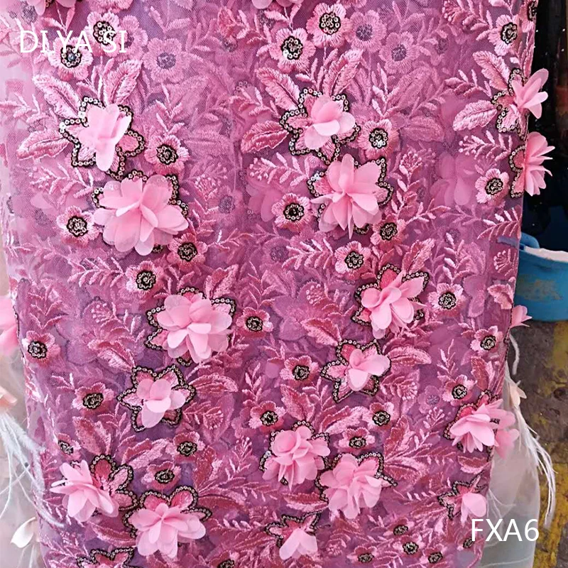 

New French Lace Fabric 2018 Rosybrown 3d Lace Fabrics With Beads Pearls High Quality Party Evening Dress FXA-6
