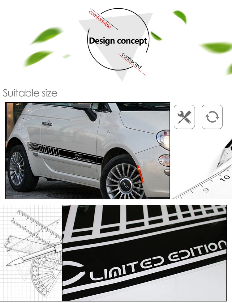 Автомобильный Стайлинг, наклейка на боковую юбку, ограниченная серия, украшение для тела, гоночная наклейка в полоску для Fiat 500 Bravo Doble Panda Ducato, аксессуары
