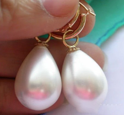 

12x16MM DRIP white SOUTH SEA SHELL PEARL DANGLE EARRING HGF55454 -Top quality free shipping