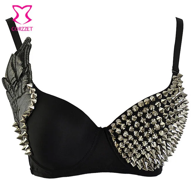 

Corzzet Burlesque Costume Dancewear Punk Bralette Push Up Bras Stud Rivet Intimates Female Bra Tops lingerie Gothic Underwear