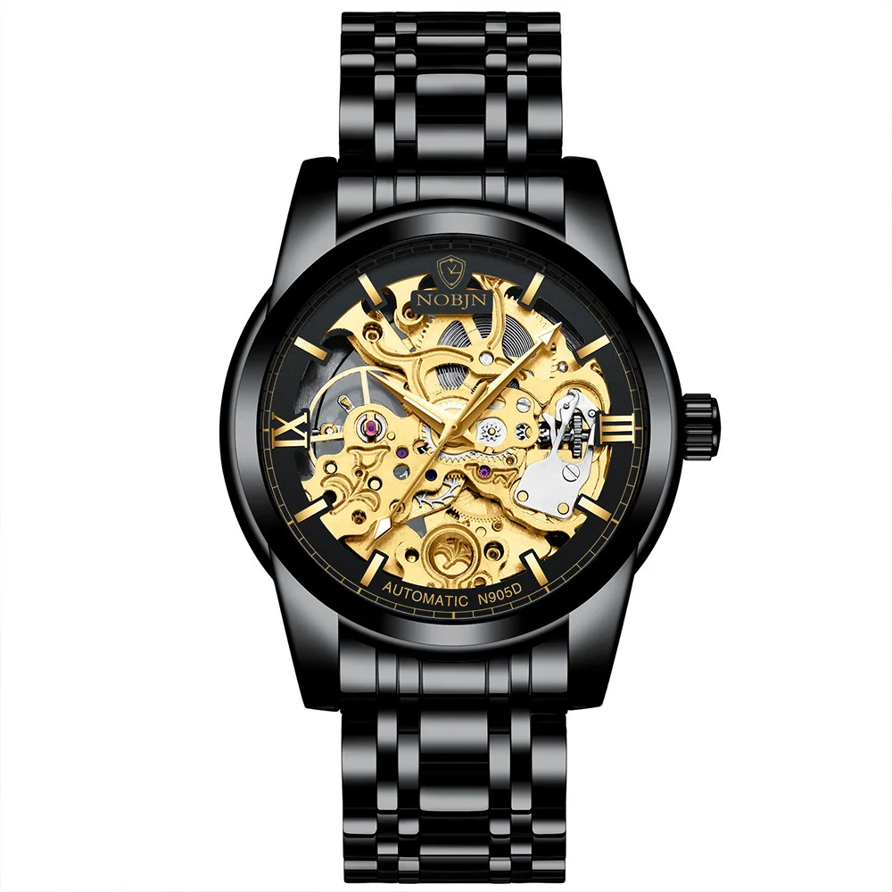 Watches Mens 2019 NOBJN N905D Mechanical Watch Hollow Skeleton Watch Waterproof Luminous Hands Automatic Watch Men Gold Hour (17)