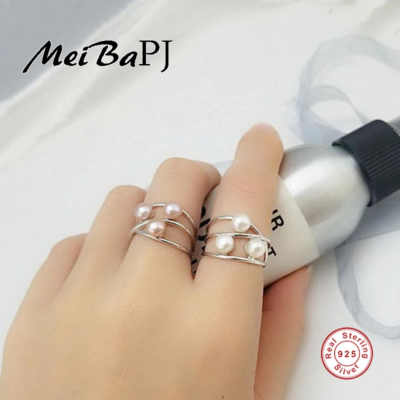 

[MeiBaPJ]High Quality Freshwater Pearl Ring Jewelry With Designs Simplicity S925 Sterling Silver Adjustable Ring for Women