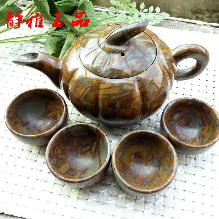 

China handmade jade carving natural jade Kungfu teapots and bowls in China