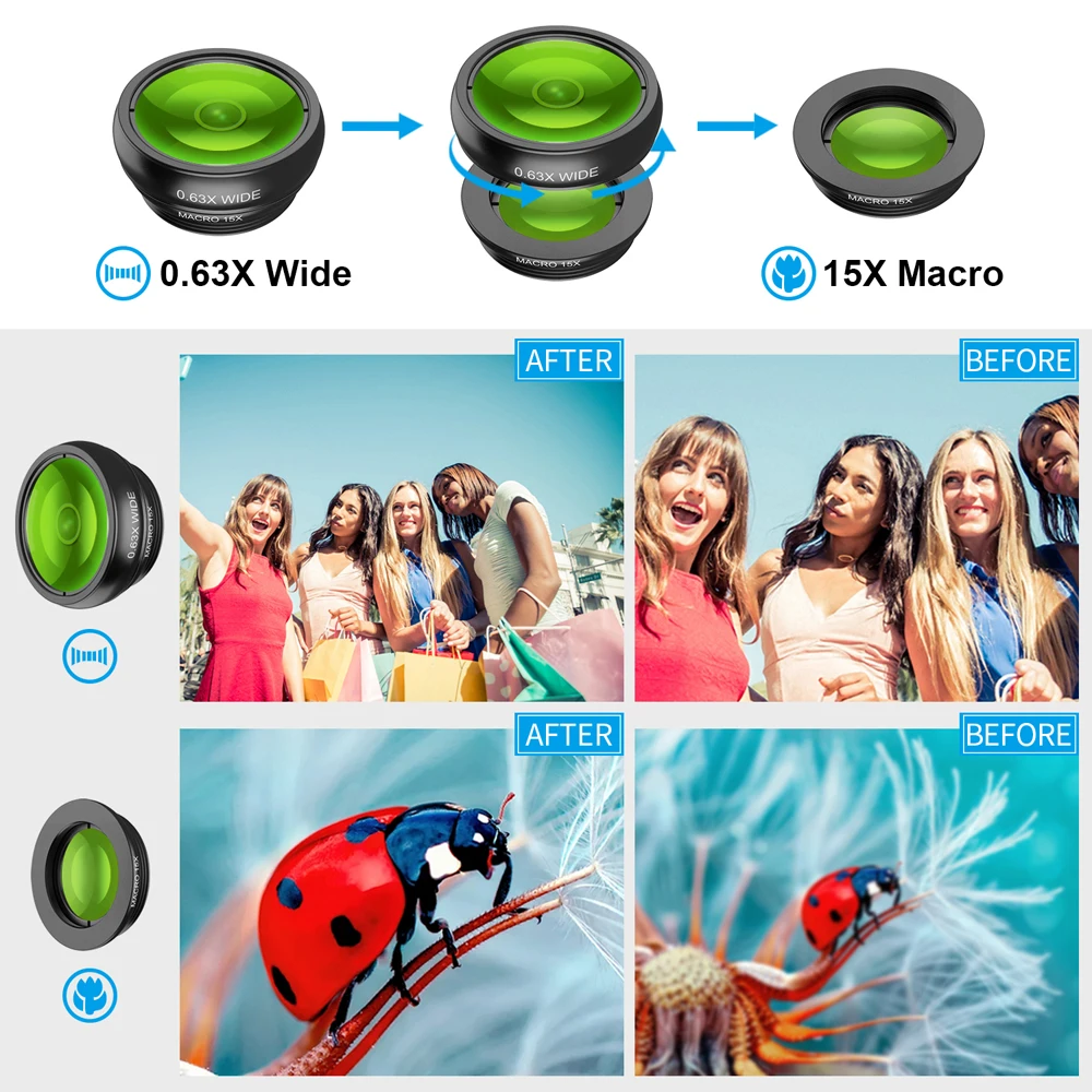 APEXEL 5in1 الهاتف العدسات عدة مع مربع 16x HD فيش زاوية واسعة كاميرا الهاتف المحمول عدسة ترايبود ل سامسونج هواوي الهواتف الذكية