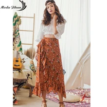 Moda Jihan женские юбки лето шифоновая юбка АСИММЕТРИЧНЫМ ПОДОЛОМ женские пляжные юбки зеленый с бантом Split Wrap бедра Boho стиль