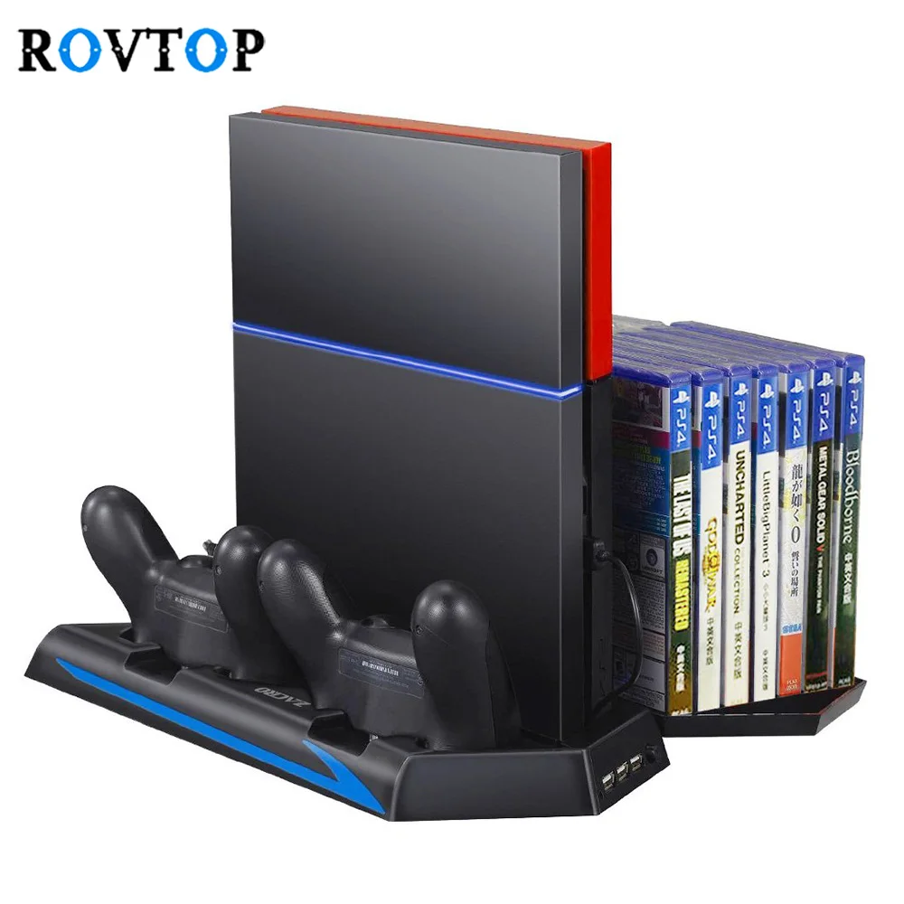 

PS4 Stand Vertical Stand PS4 Cooler with Dual Charging Station for PlayStation 4-DualShock 4 Wireless Controller & Disc Storge