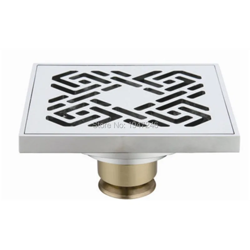 

Contemporary 4 Inch Square Brass Floor Drain Chrome Finish