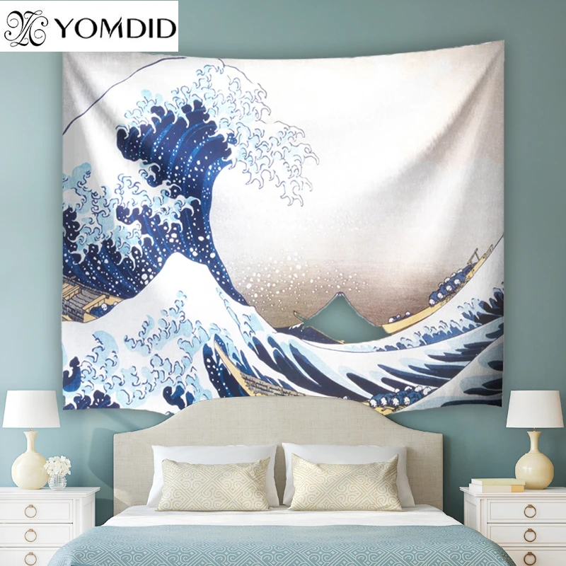 

Indian Style Hang Tapestry Kanagawa waves printed Wall Hanging Tapestries Boho Bedspread Yoga Mat Blanket Beach Towel