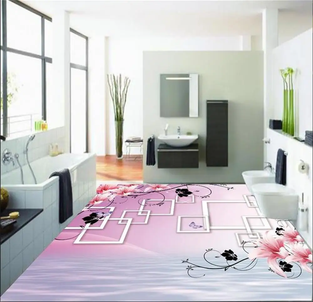 

Custom photo wallpaper/mural PVC floor wallpaper/3d wallpaper/Only beautiful 3 d floor water flowers/KTV/Hotel/Kitchen
