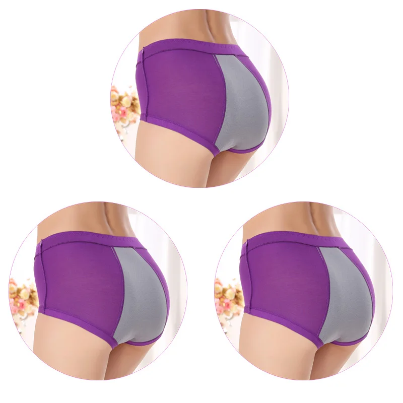 3 Pieces/Set Women Menstrual Panties High Waist Female Period Underwear Big Size Lengthen Physiological Leakproof Ladies Briefs - Цвет: 3Pcs-Purple