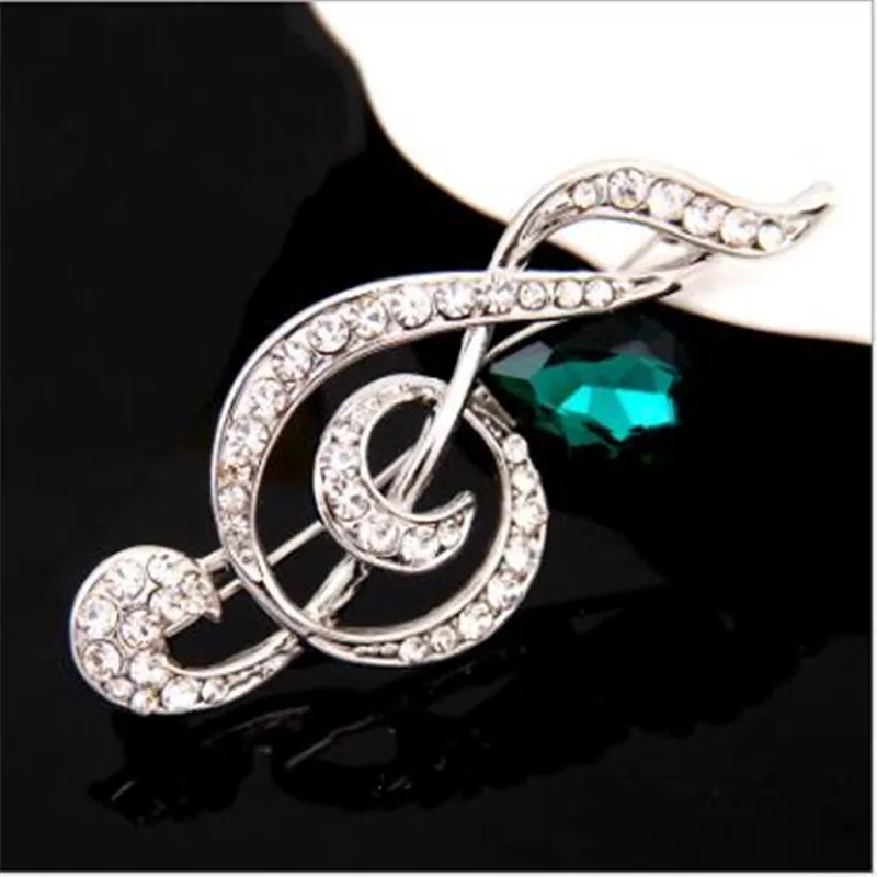 

WKOUD Women Green Rhinestone Music Note Symbol Hijab Scarf Brooches Pin Rose Treble Clef Pin Jewelry Coat Sweater Clips Broches