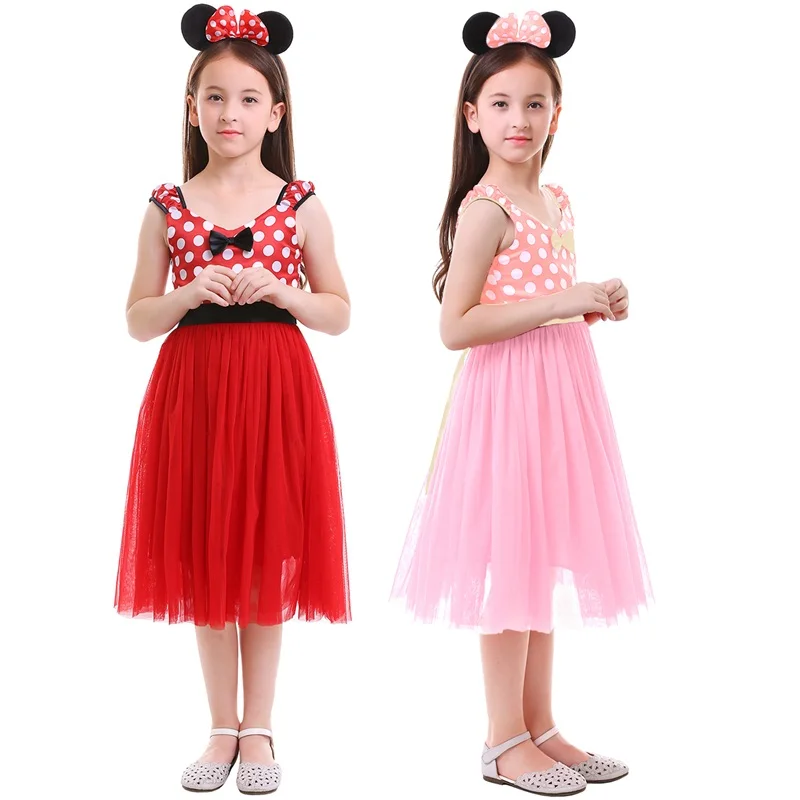 

2pcs Set Children Minnie Mouse Fancy Dress Up Polka Dot Tutu Dress Headband Cartoon Cosplay Party Birthday Outfit for Kids Girls