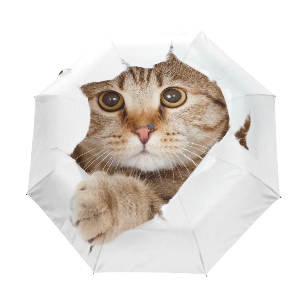 

Cute Cartoon Cat Umbrella Rain Women Folding Umbrellas Automatic Female Sun Umbrella Parasol Lovely Paraguas White Sombrinha