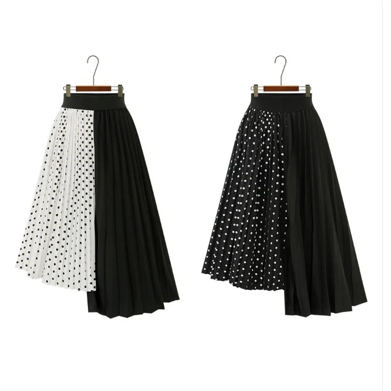 

Wave Stitching Chiffon Skirt Women Elegant High Waist Skirts Medium Long Pleated Skirts Woman Fashion 2019 Office Ladies Skirts
