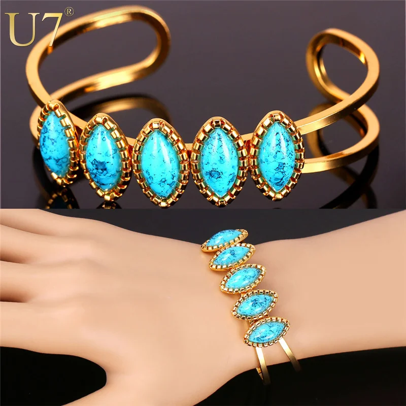 U7 Turquoise Bracelets For Women Trendy Gold Plated Turkish Jewelry