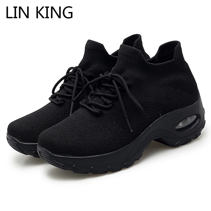 LIN KING/модные женские ботинки больших Размеры дышащая женская повседневная обувь