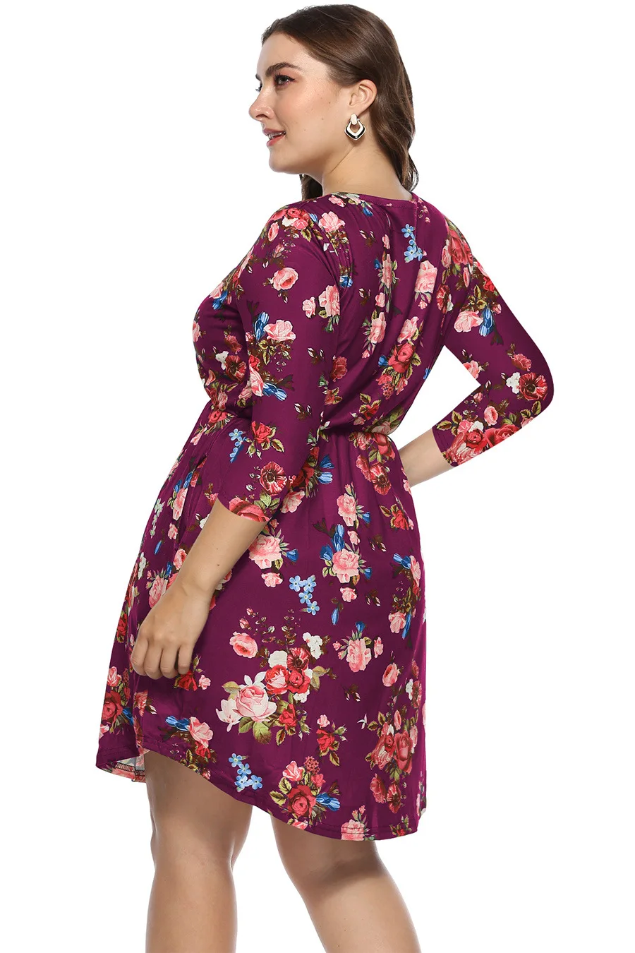 Gladiolus Floral Print Women Summer Dress O-Neck 34 Sleeve Empire Waist Casual Knee-Length Dress Autumn Vestidos Plus Size 4XL  (12)