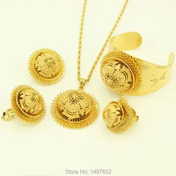 

New Arrival Ethiopian jewelry sets 24k Gold Color Pendant/Necklace/Earrings/Ring/Bangle African/Ethiopian Women Bridal Wedding