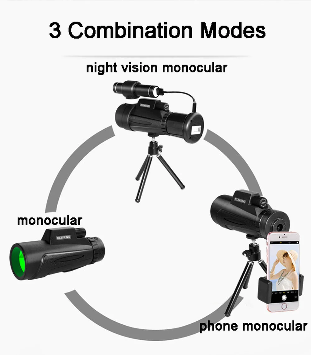 HD 12x50 Инфракрасный ночного видения цифровой мощный Монокуляр оптический зум зеленый фильм прицел телескоп со смартфоном штатив клип