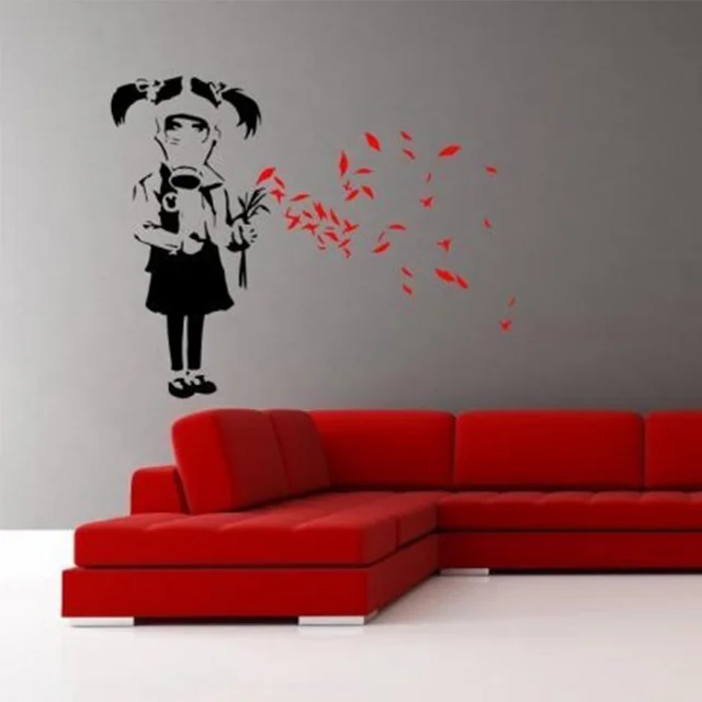 enhanced striking wall decor vinyls modern art banksy gas mask girl