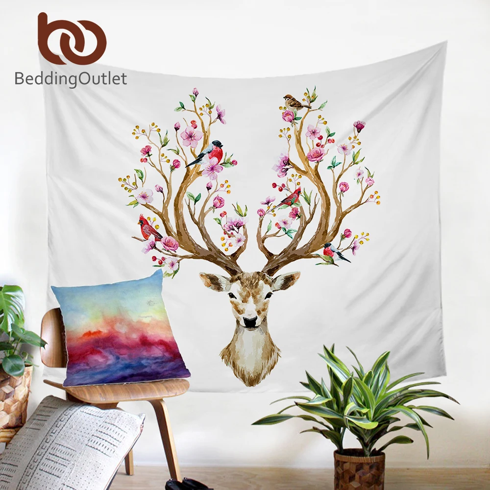 Гобелен с оленями BeddingOutlet настенный декоративный ковер цветочным орнаментом 2