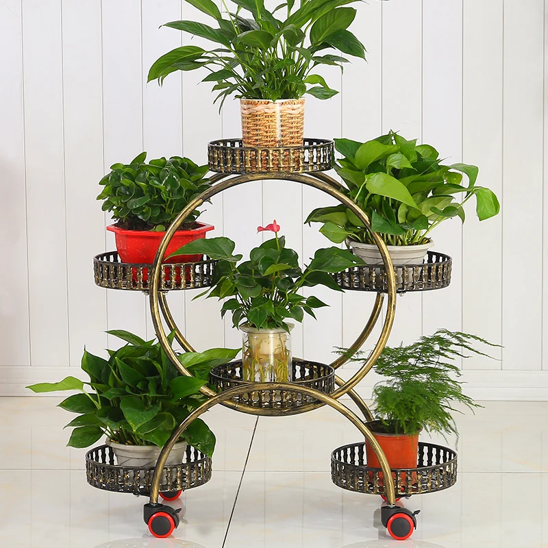 Cheap Portable Flower Stands with Wheels Metal Plant Holder Creative