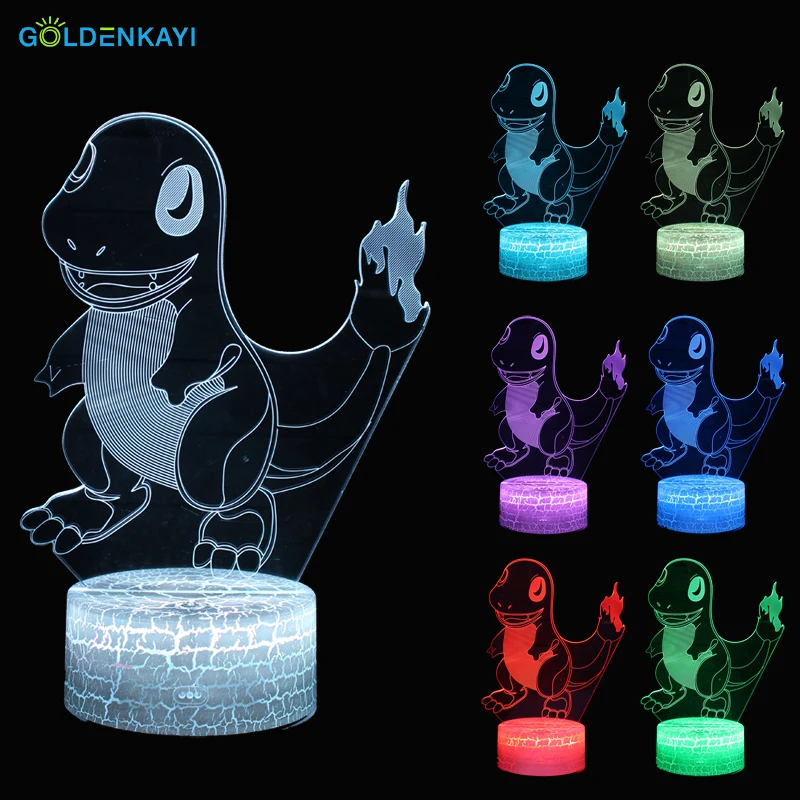 

3D Pokemon Charmander LED Originality USB Night Lights Atmosphere Visual Table Lamp Colorful LED Light Gift Dimmer Kid Toy