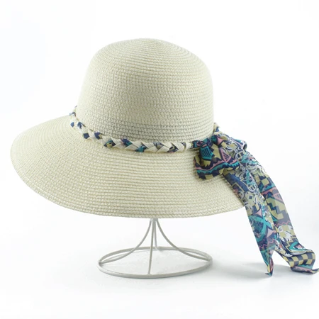Панама пляжная шляпа для женщин Повседневная летняя Солнцезащитная Козырек Кепка для девочек с большими широкими полями Складная широкополая соломенная шляпа - Цвет: Белый