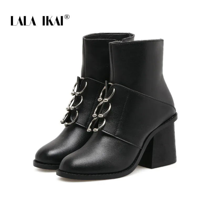 LALA IKAI/Осенне-зимняя Дамская обувь классические короткие ботинки с круглым носком