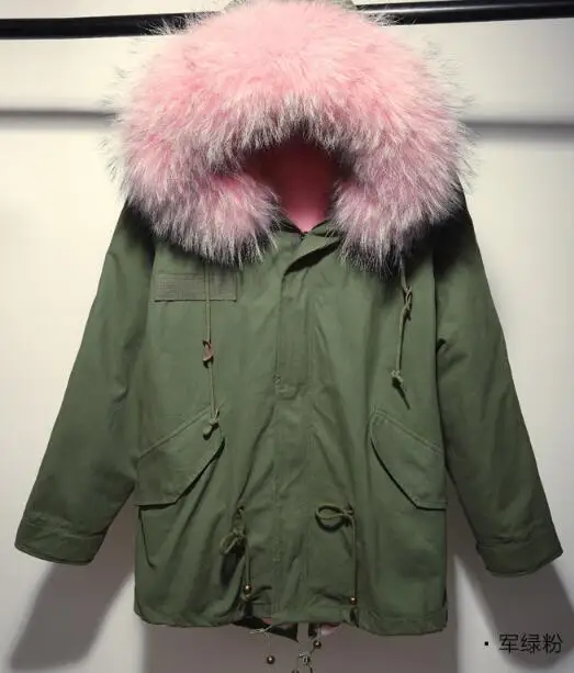 2016 Winter Jacket Women Parkas Top Quality Coat Army Green Large Real Raccoon Color Fur Collar