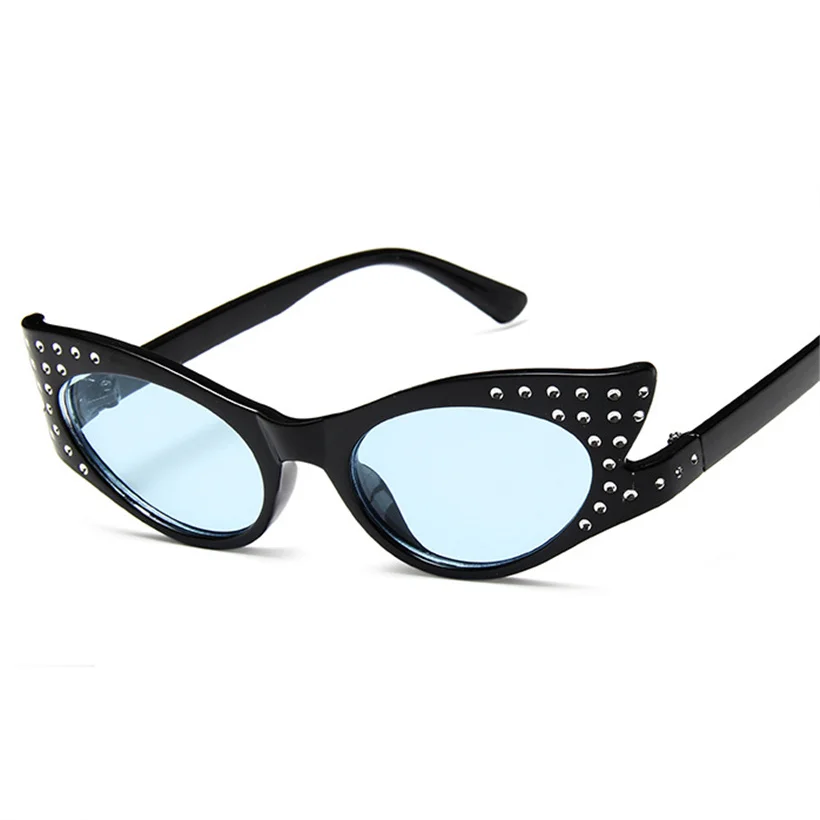 YOOSKE, трендовые солнцезащитные очки кошачий глаз, женские, Luruxy, фирменный дизайн, стразы, солнцезащитные очки, модные, в форме, солнцезащитные очки, женские, UV400 - Цвет линз: Синий