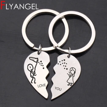 

New Design Love You Broken Heart Keychain Engraved Stick Figure Lovers High Quality Key Holder Gifts For Lover Couples Keyring