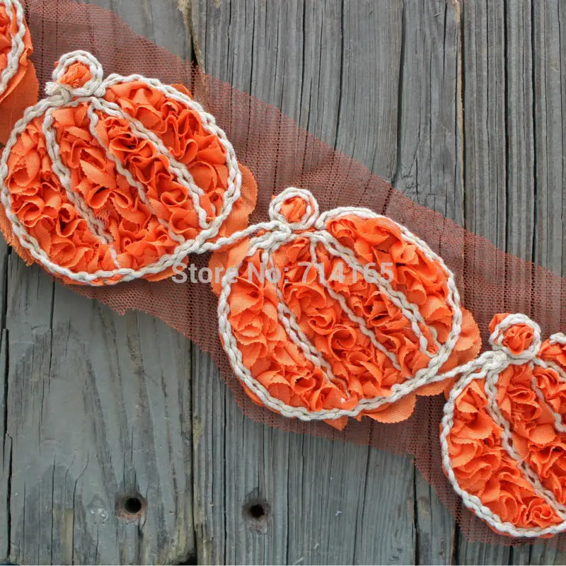 

Halloween shabby flower trim pumpkin flower trims,rose chiffon flower Orange 1 yard