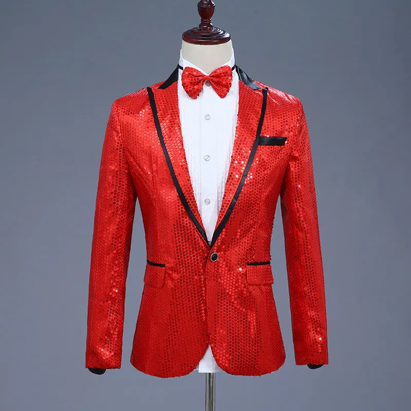 Glitter Red Blazer Men Slim Fit Multicolored Blazers for Men Sequin