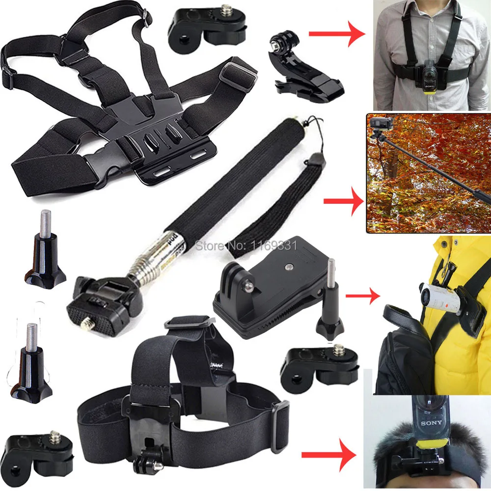  Kit Accessories Chest Strap+Head Monopod Clip Mount for Sony Action Cam FDR-X1000V W 4K HDR-AS30V HDR-AS100V HDR-AZ1 AS30 AS15 