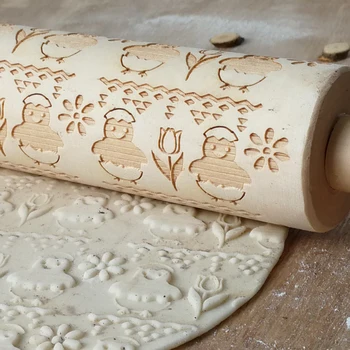 

New Easter Embossing Rolling Pin Baking Cookies Noodle Biscuit Fondant Cake Dough Engraved Roller Chick/Flower/Egg/Rabbit