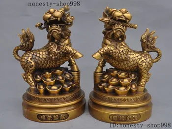 

christmas Chinese fengshui brass wealth Yuanbao Ruyi Kirin Unicorn Kylin beast Statue Pair halloween