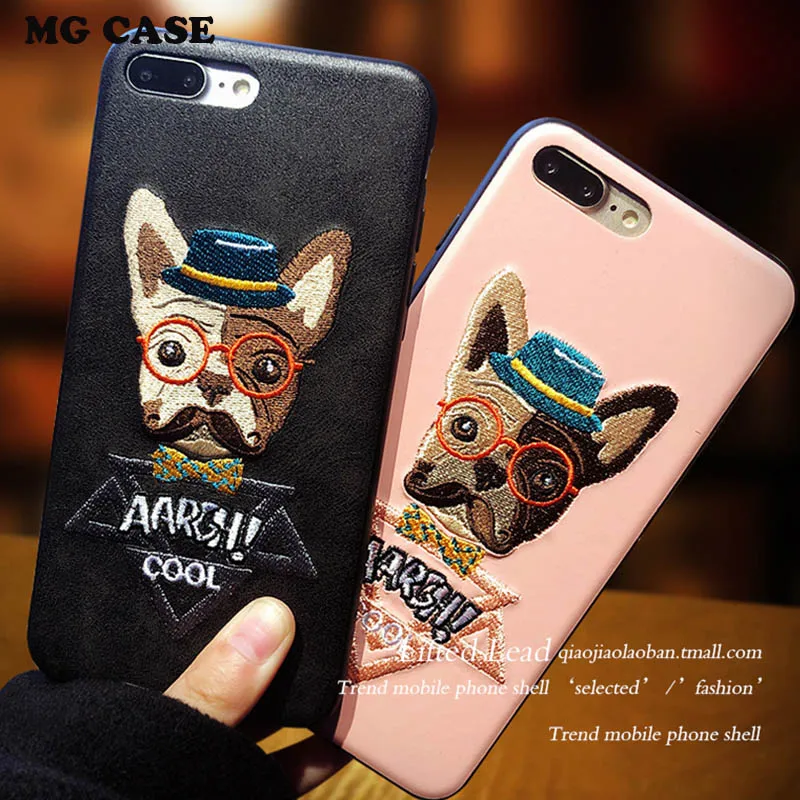 Embroidered Fashion Brand Cute Dog TPU Phone Cases For Apple Iphone 6