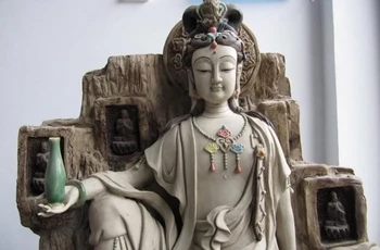 

21"Folk WuCai porcelain freedom Sit Bodhisattva GuanYin Kwan Yin Boddha Statue