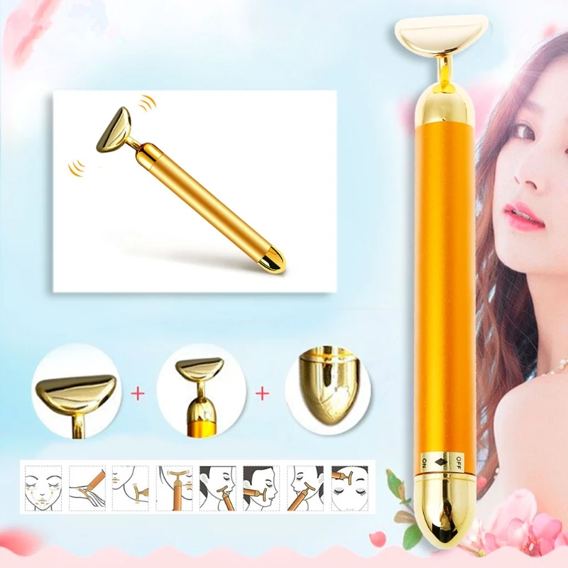 

New Beauty Bar Round Facial Roller Face Vibration Skincare Massager Device Gold Metal Slim Face Massager