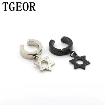 

Hot 20PCS surgical stainless steel Small hoop Backing 4*9mm dangle Hexagram fake ear claw Earring Free shipping