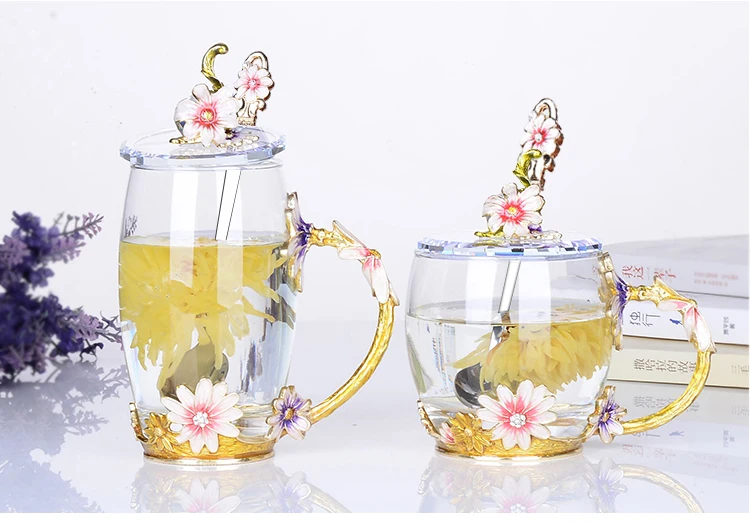 Термостойкое стекло креативная простая индивидуальная ромашка домашняя кофейная чашка симпатичный с кристаллами стеклянный сок цветок чашка