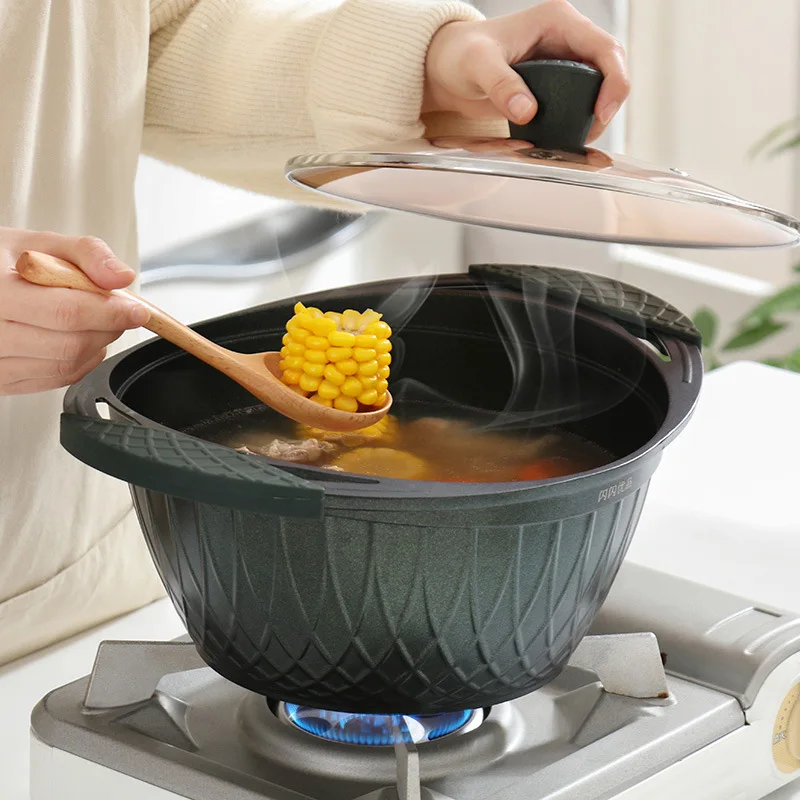 

Aluminum Alloy Soup Pot Household Medical Stone Coating Cooking Soup Pot Porridge Dumplings Noodles Pot with Glass Cover