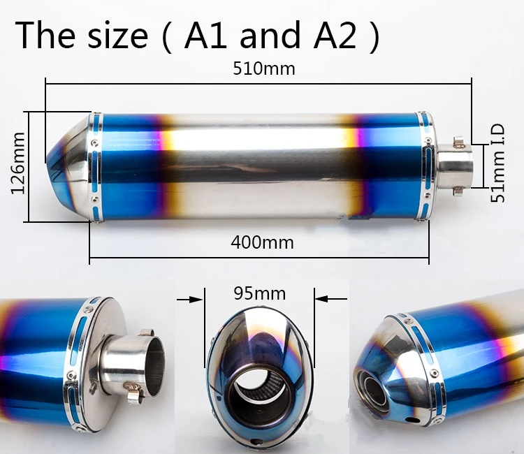 Для большого объема двигателя, универсальный выхлоп 51 мм, глушитель, скутер, глушитель, спортивный мотоцикл, Овальный выхлоп